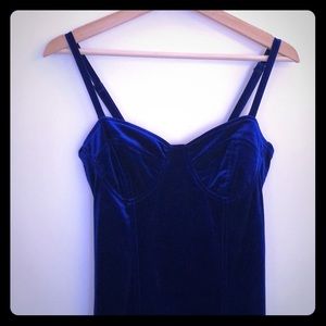 Mink pink velvet cobalt blue body con dress